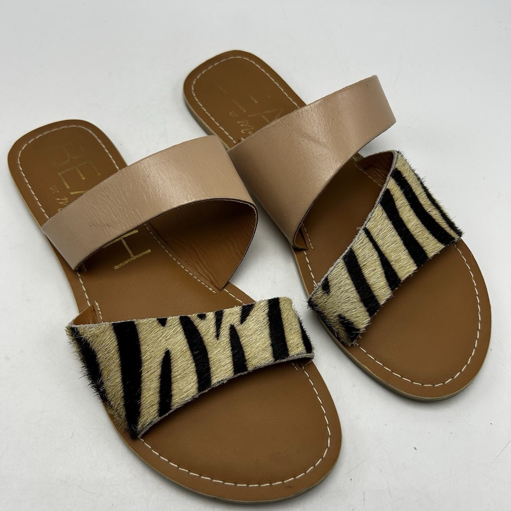 Beach by Matisse Sandals Womens 7 M Calf Hair Leather Slide Shoes Coastal Flat
